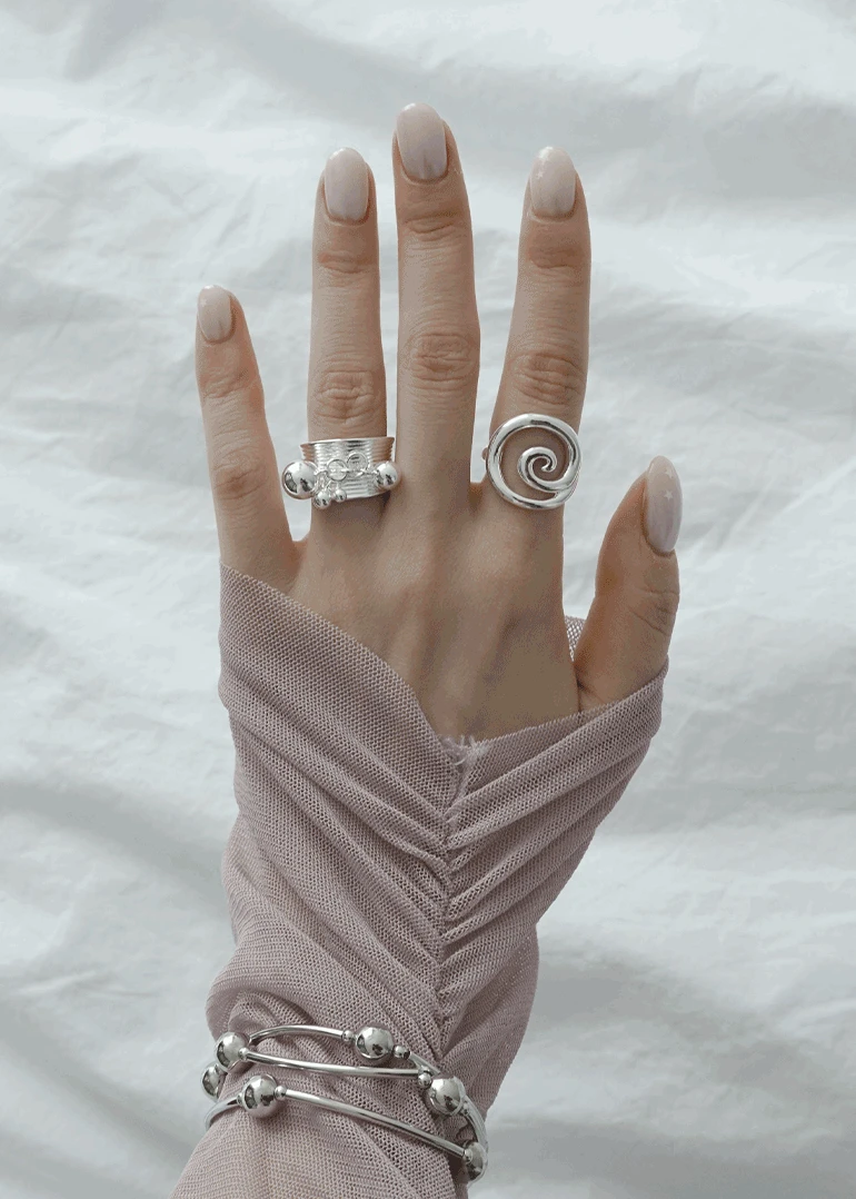 [2type] roll-round ring | 달팽이 테슬 실버볼 반지