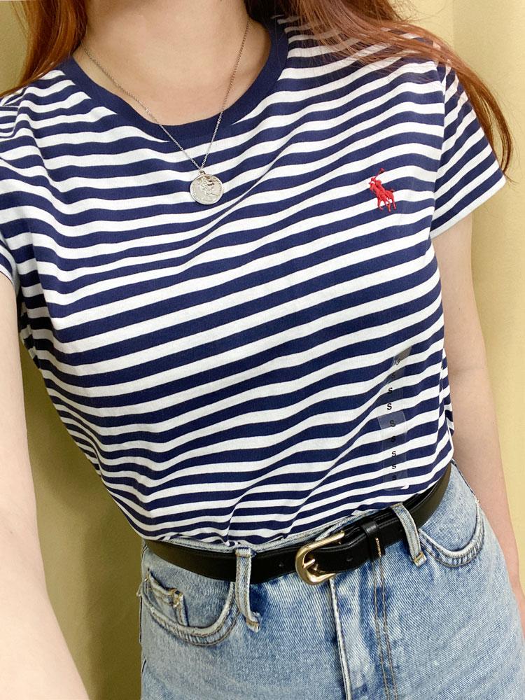 폴로랄프로렌 클래식 스트라이프 레드 포니 여성 라운드 반팔티셔츠