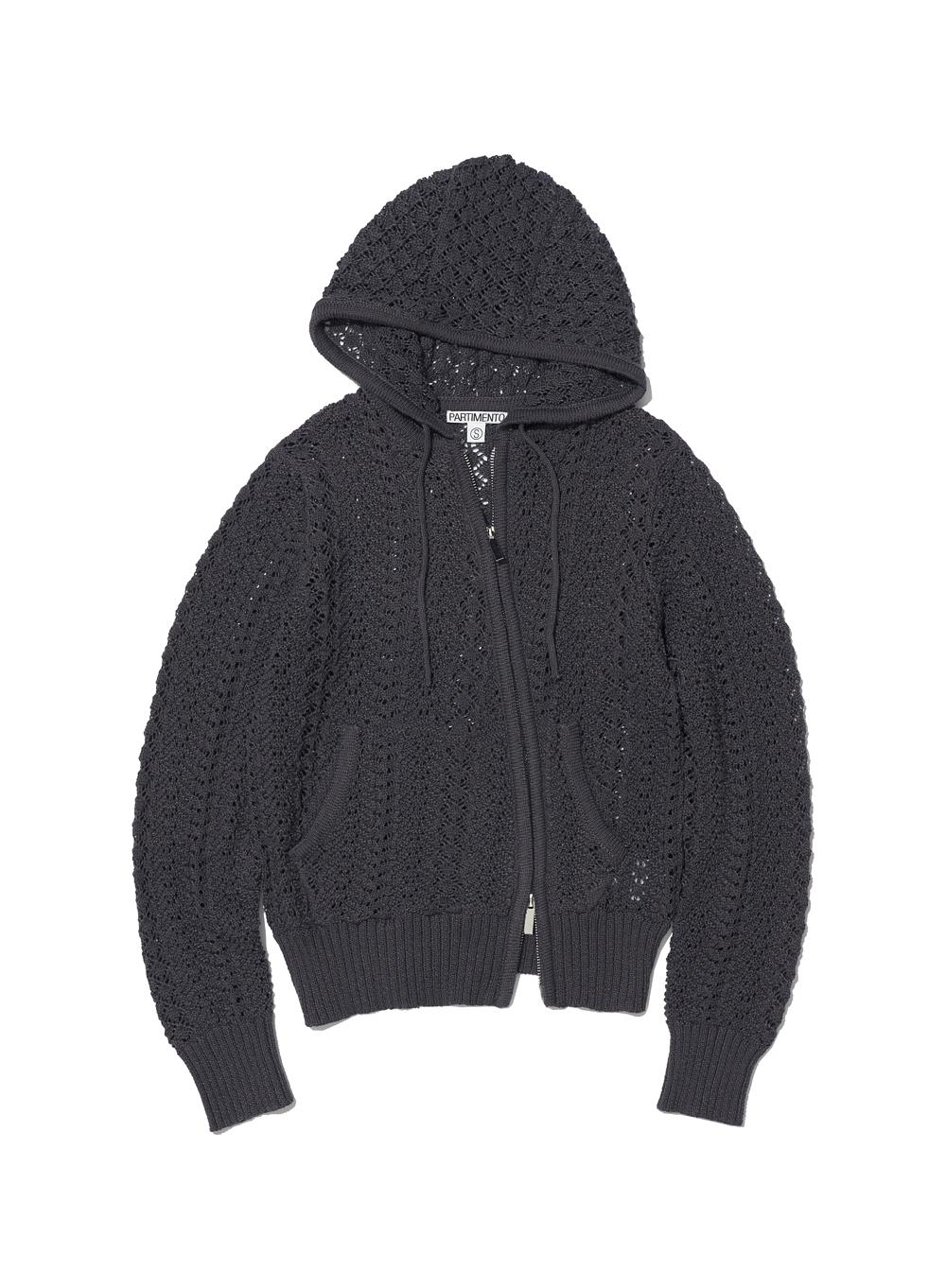[WOMEN] OPENWORK ASYMMETRIC ZIP-UP HOODIE KNIT_CHARCOAL