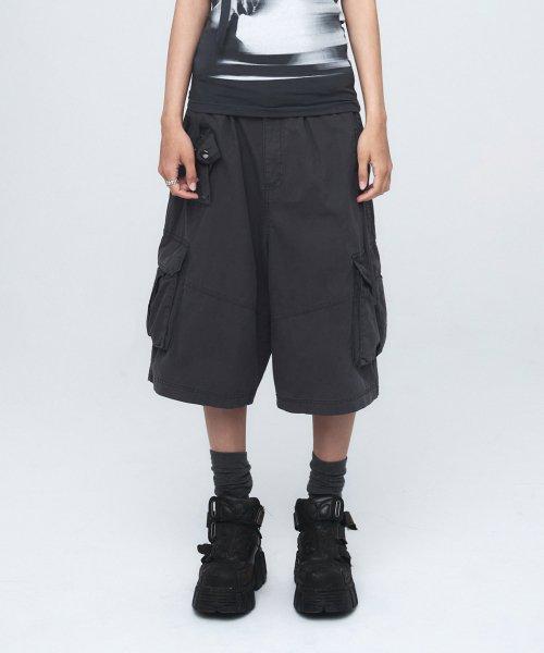 WASHING CARGO HALF PANTS (UNISEX) CHACOAL