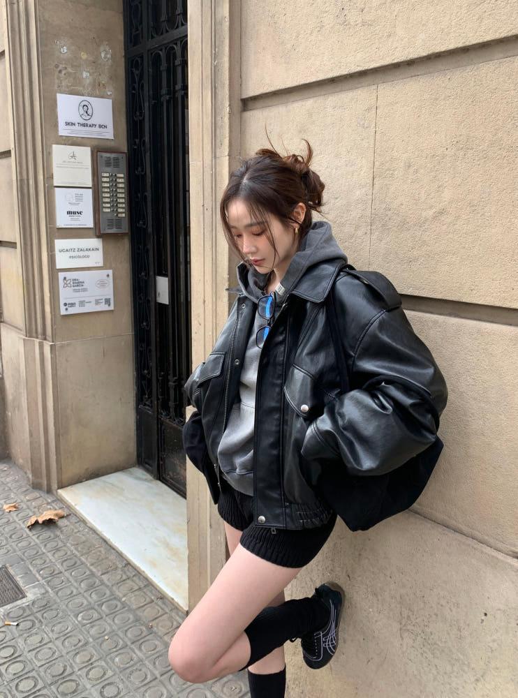 리에르 비건 레더 블루종