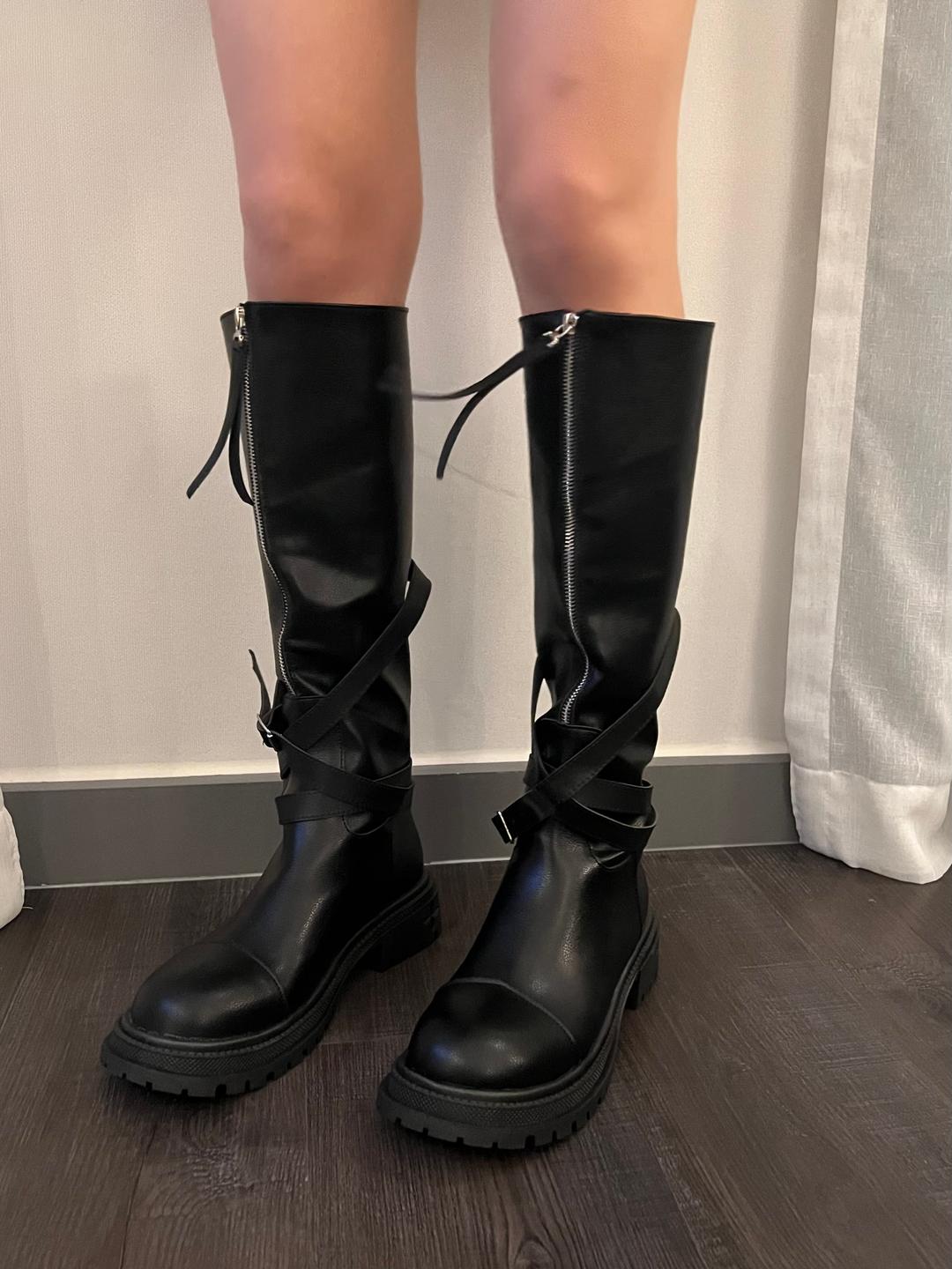 991. zipper two-way strap long boots