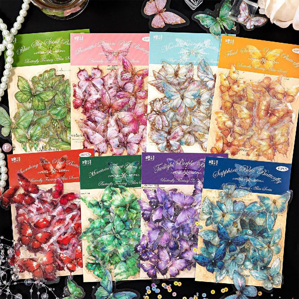 다채로운 나비 빈티지 다꾸 PET 조각 스티커 8종