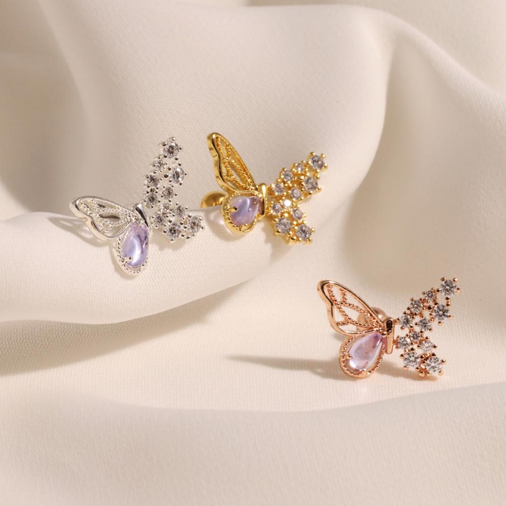 바이올렛 이슬 머금은 나비 써지컬스틸 피어싱 (귀걸이로 변경가능)