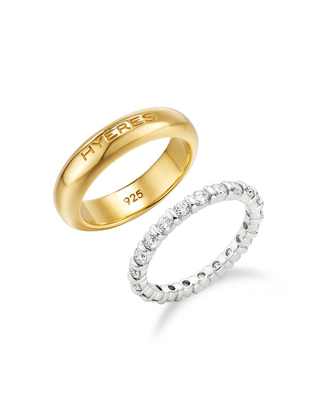 샴페인 풀문 HL2R3321 + 에센스 실버 2.5MM 테니스 반지 세트