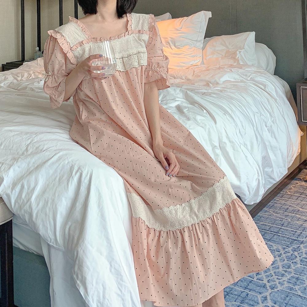 블러쉬 레이스 면 원피스 잠옷 파자마 홈웨어 [어바니떼]