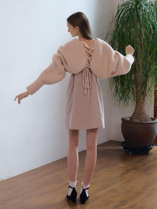 wool bolero back ribbon knit cardigan_beige
