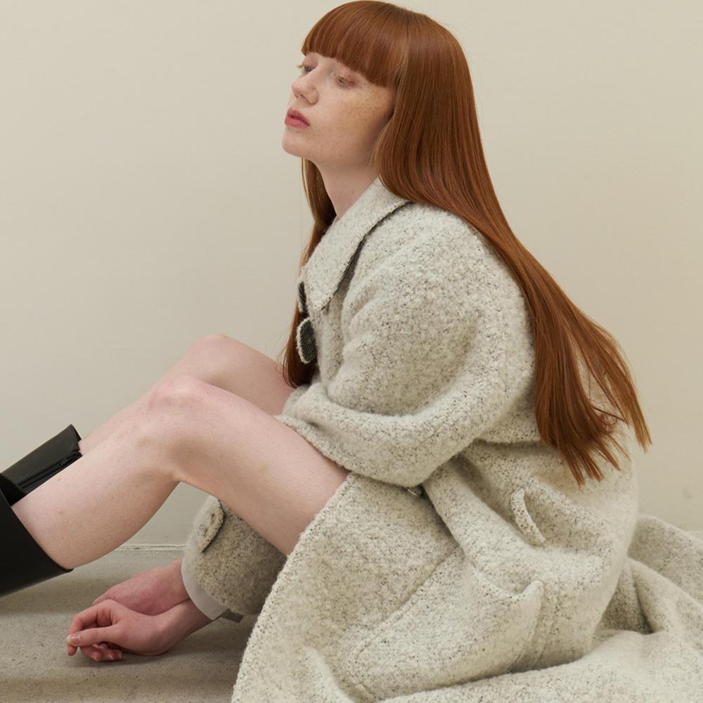 23 Fall_ Cream Melange Boucle Belted Wool Coat