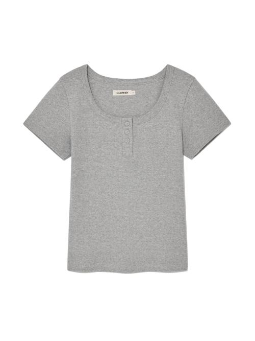 PROVINCE EYELET BUTTON TEE (MELANGE GRAY)