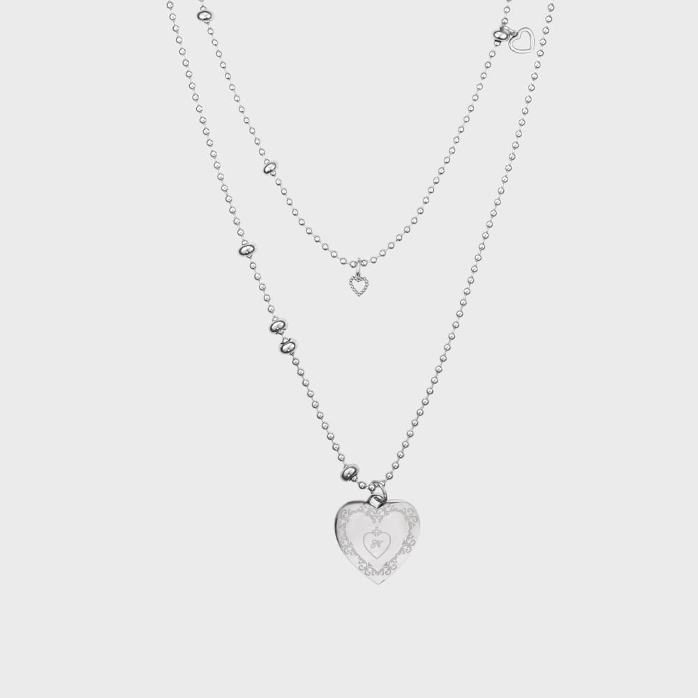 heart spill layer neckalce-silver