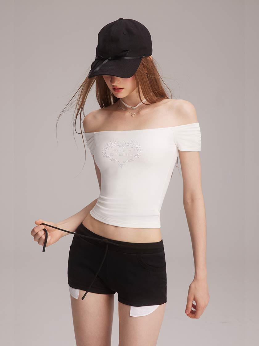 [MESS STUDIO] Love flame off-shoulder short sleeve