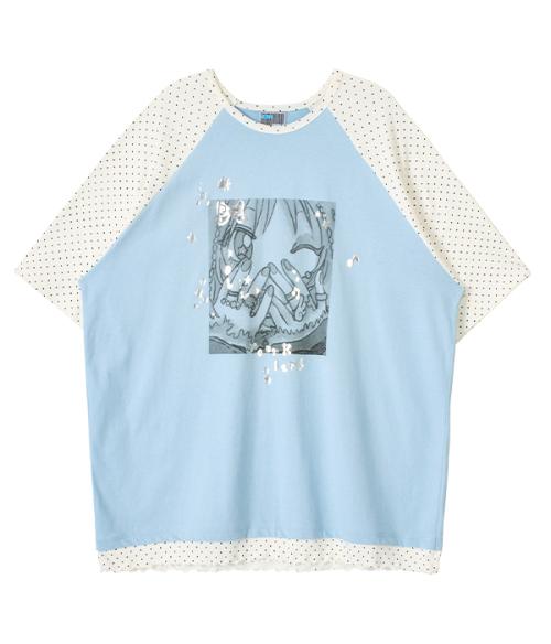 YB x Oliwa Oversized  Dot Raglan Top _Light Blue