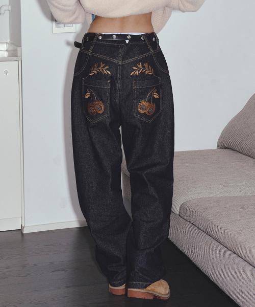 CHERRY BELL DENIM PANTS BLACK WASHED