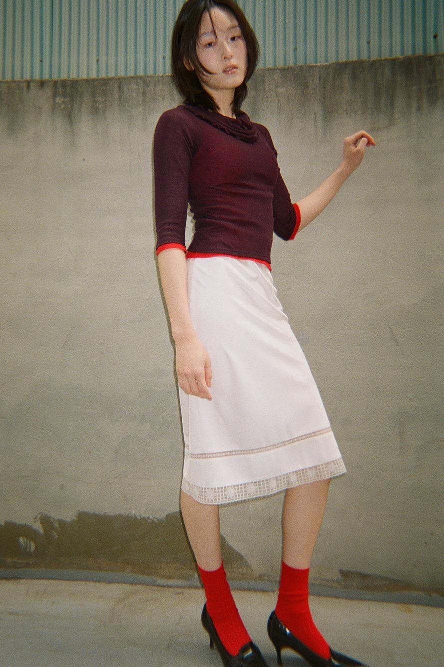 Floral Satin Lace Skirt_Ivory