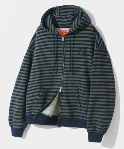 VLAD STRIPE LOGO HOODED ZIP-UP_NAVY&OLIVE