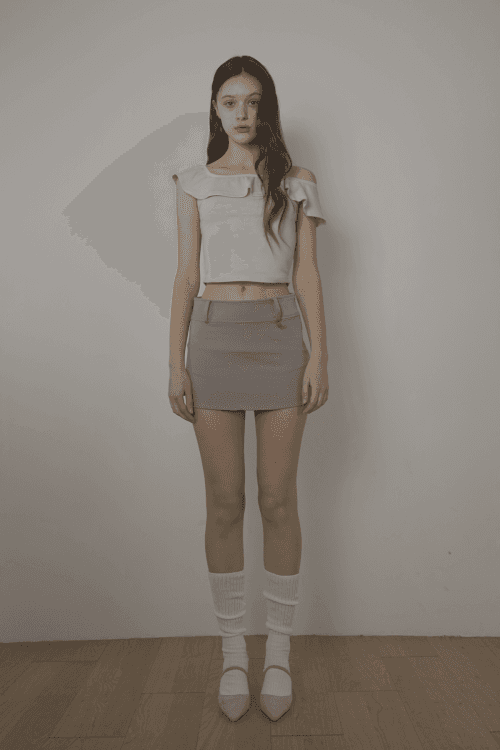 BELT MINI SKIRT-ASH BEIGE