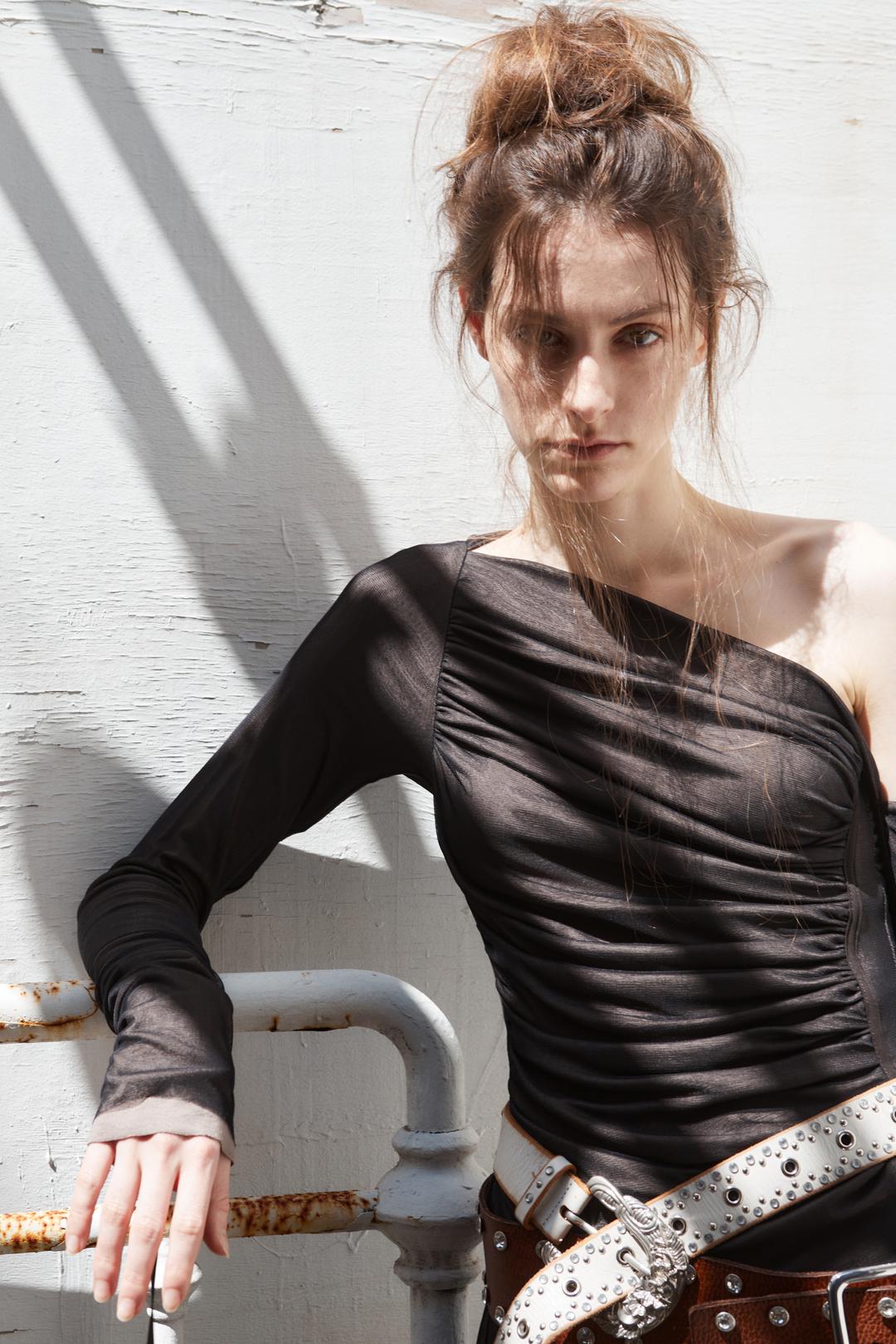 DRAPED JERSEY TOP, BLACK