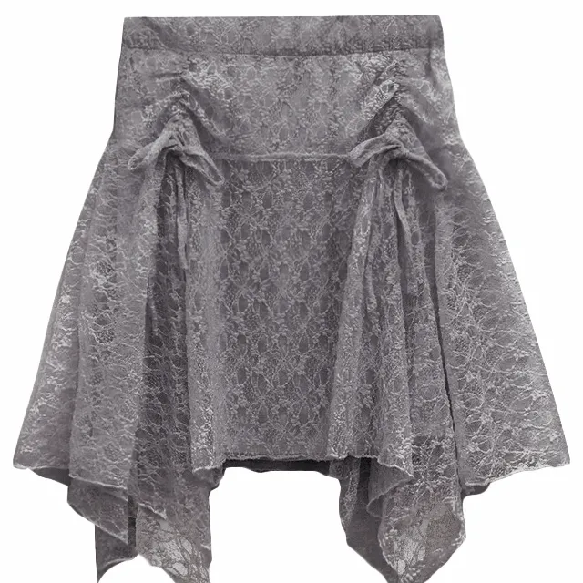 더블 발레코어 리본 레이스 언발 셔링 스커트