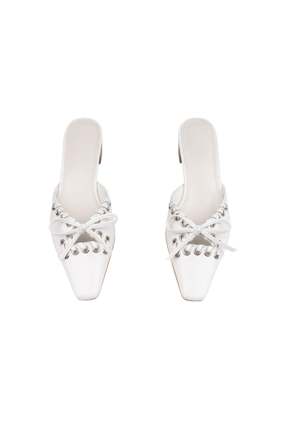 Stud Ribbon Mules / White