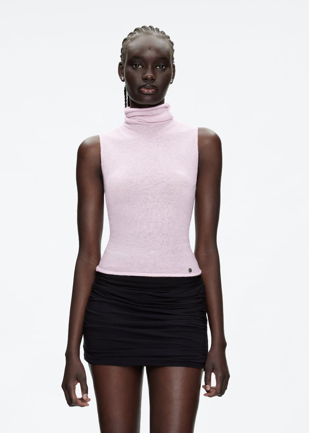 Turtleneck Sleeveless Knit in Pink Jasmine - Tank Air
