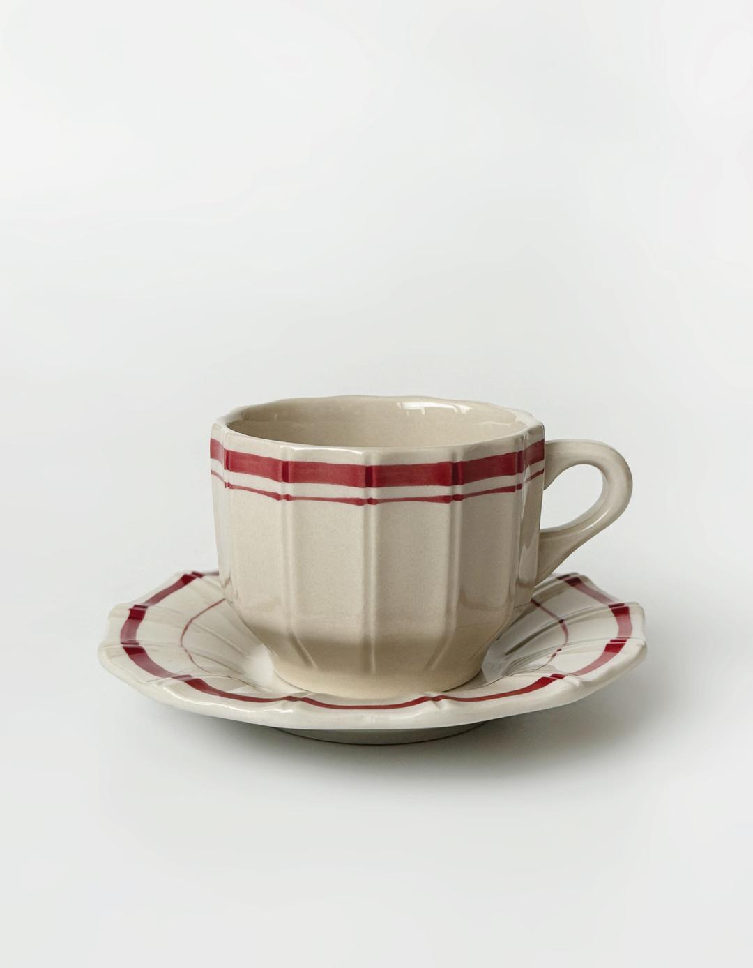 빈티지 레드 찻잔 세트