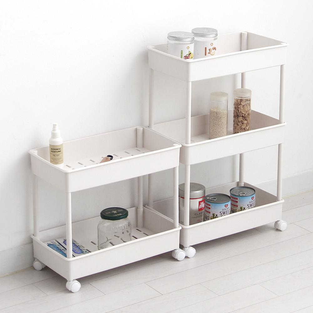 [단독] 심플 주방 바퀴달린 이동식 수납 선반 트롤리 진열대 2단+3단