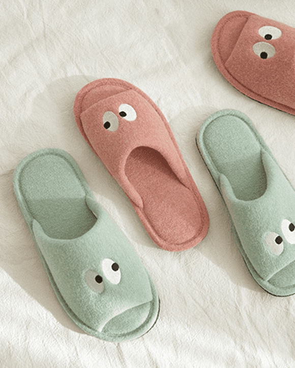 자수 보들보들 니트 실내화 키치