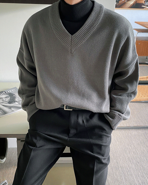 피터 오버핏 브이넥 니트 (6 color)