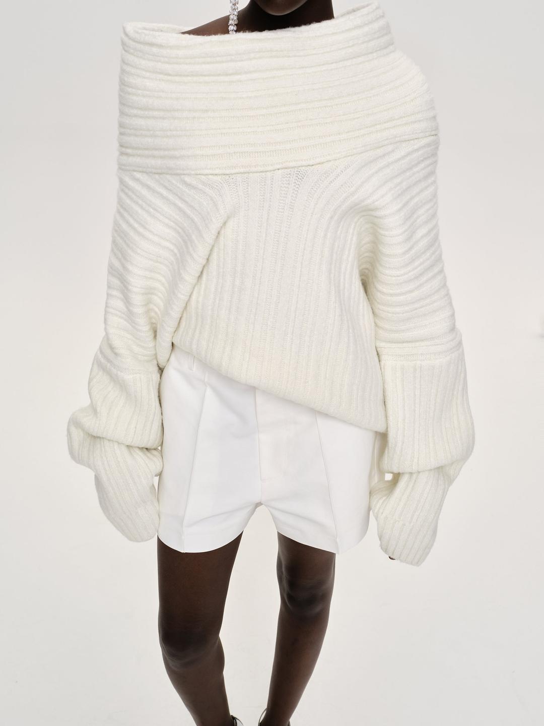 Becca Oversized High Roll Knit Pullover, White - One Size