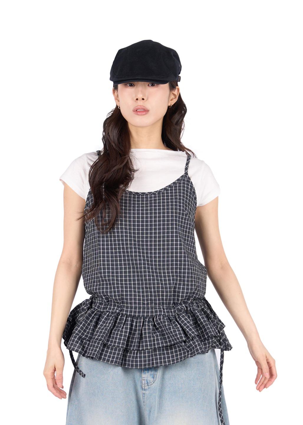 CHECK FRILL SLEEVELESS