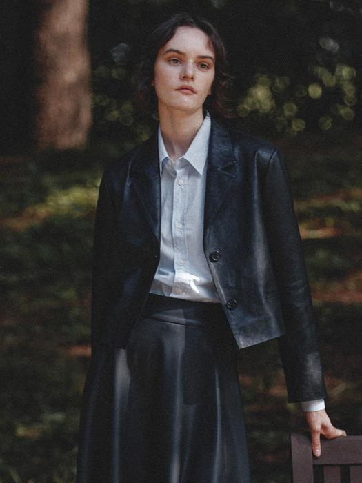 [Day-wool] Eco Leather Crop Jacket