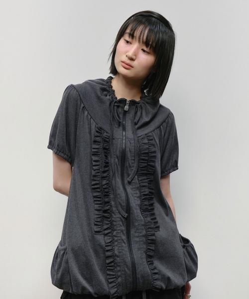 Ruffled Zip Pocket Top [Charcoal]