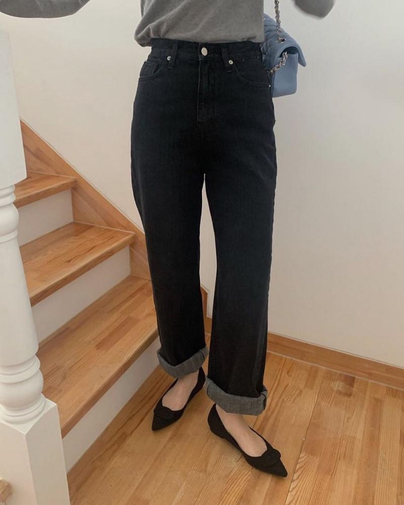 pyt 프리티영띵 흑청 기모 데님 겨울 블랙진 여자 여성 일자 청바지