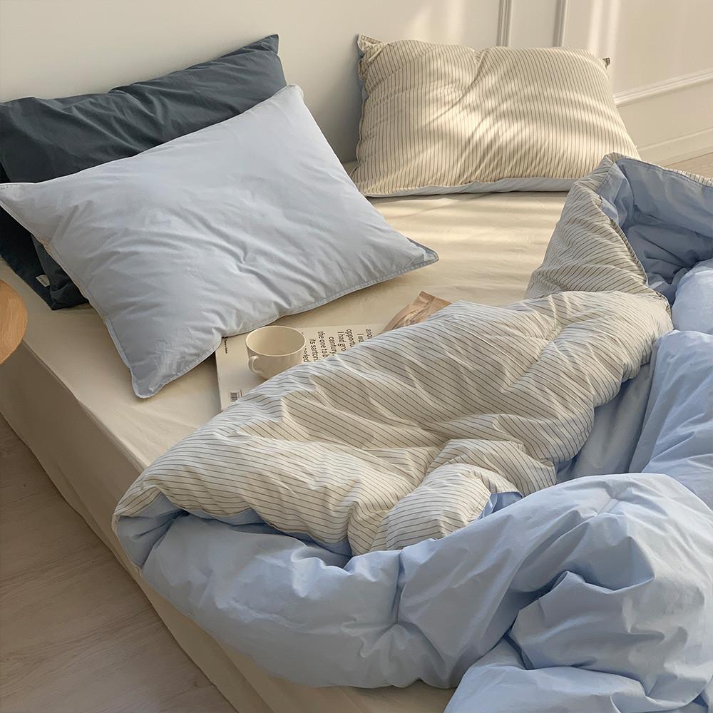 [라튤립] 헤이든 사계절용 먼지없는 체온조절 60수 고밀도 스트라이프 양면 차렵이불세트