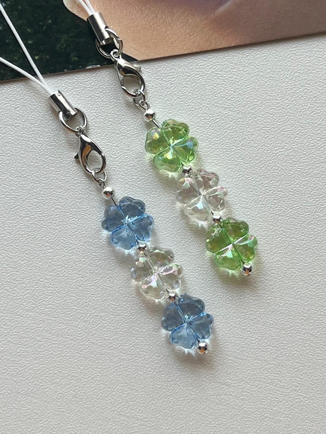 [행운아이템] 그린, 블루 네잎클로버 키링, 핸드폰 줄, 핸드폰스트랩