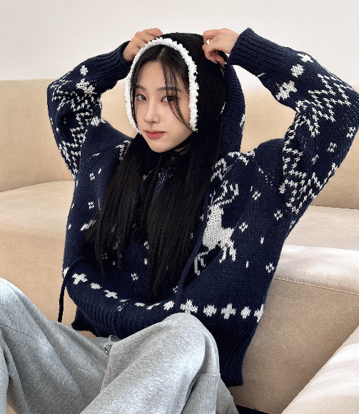 [*블프세일*러블리]포근 노르딕 니트 후드 집업(2colors)