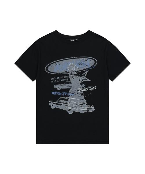 Cracked VTG Printed Half Top (Black)