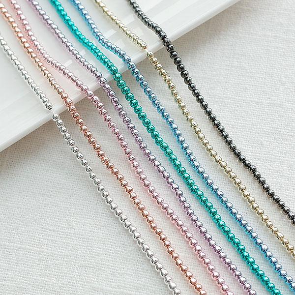 [2-587-01] 크리스탈 2mm 라운드 특수도금(메탈) [1줄(약160개)]