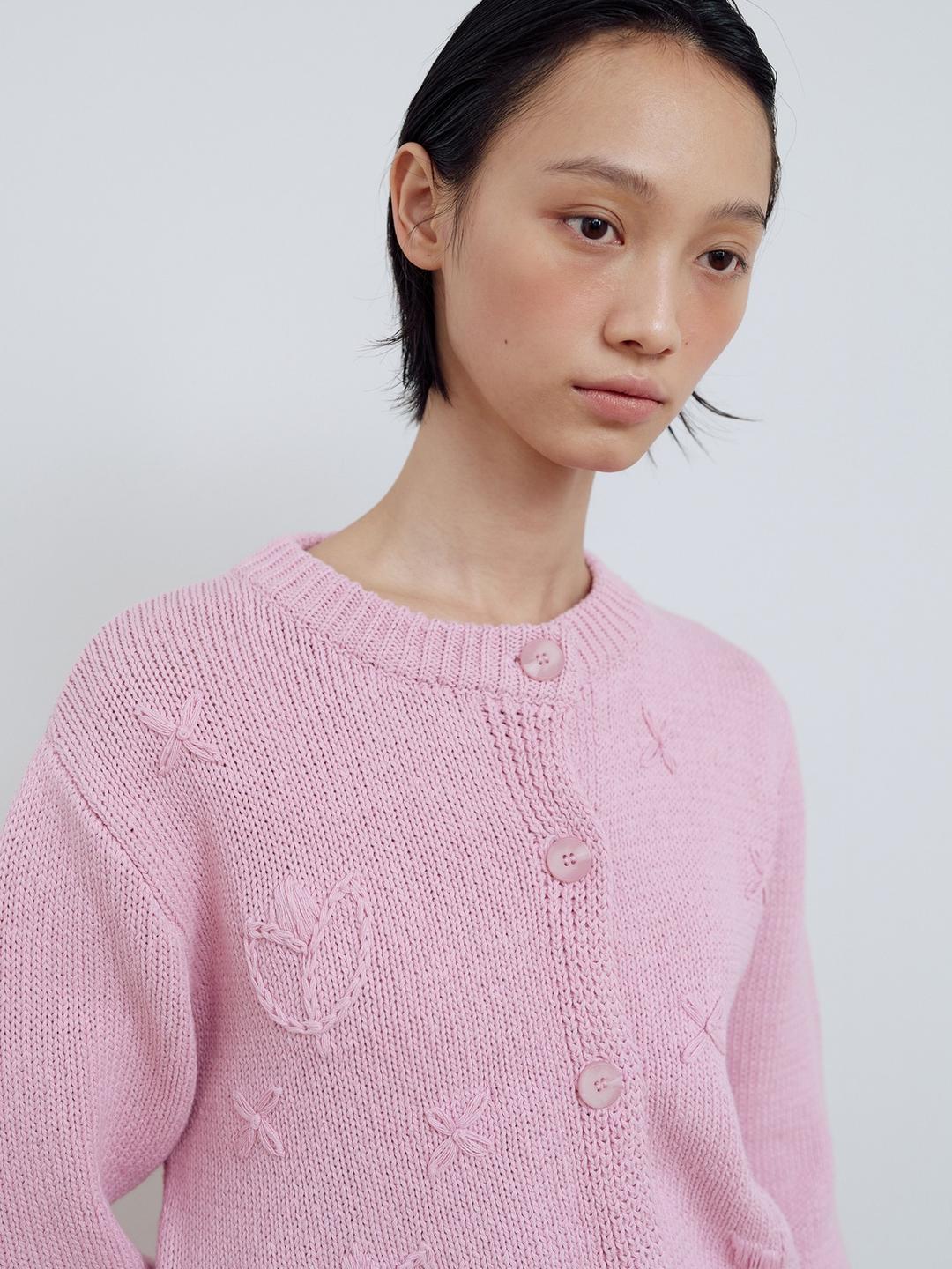 TULIP APPLIQUE CARDIGAN_PINK
