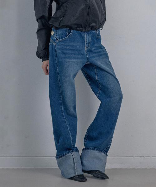 Applique Roll-Up Denim Brushed Indigo