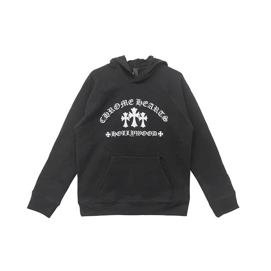 CHROME HEARTS★CHロゴ トリプルクロス レザーパッチ フーディ 크롬하츠 Chrome Hearts Triple Cross CH Logo Embroidered