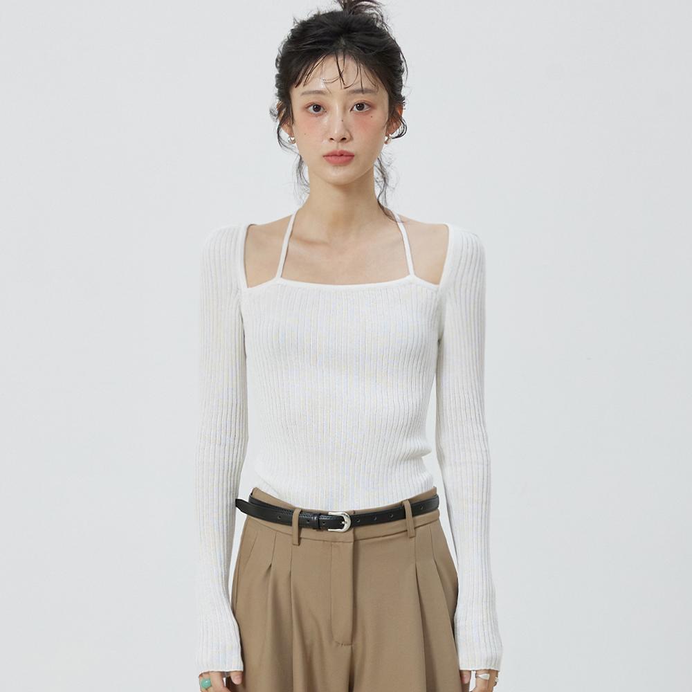 CUT-OUT HALTER NECK KNIT TOP IVORY