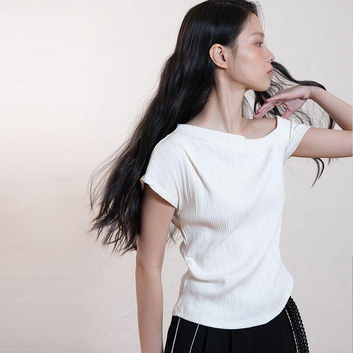 One shoulder unbalance T-shirt_Ivory