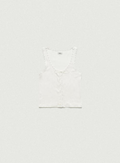 Ravioli Lace-Trim Tank Top_White