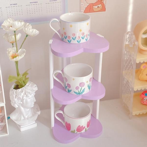 귀여운 파스텔 책꽂이 미니 3단 책상 선반 하트