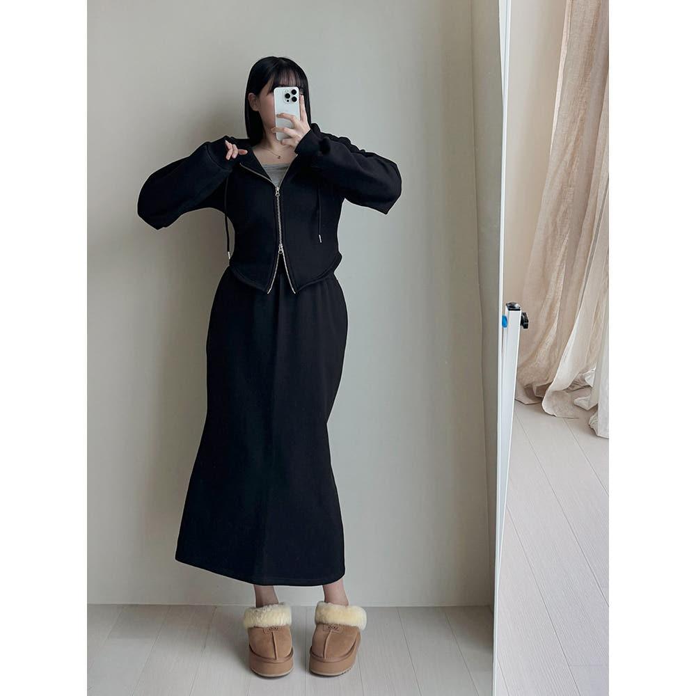 [당일출고/MADE] 포그니 라인 기모 트레이닝 세트 (투웨이 굴림 후드집업, 머메이드 스커트)