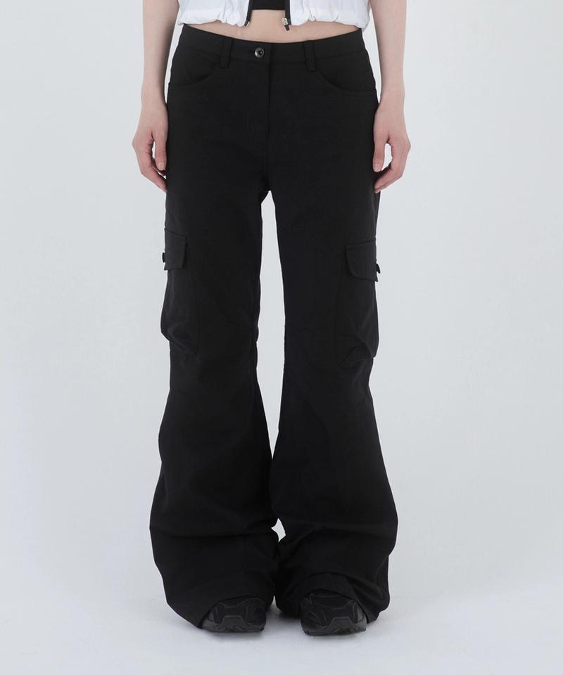 MISEKI SEOUL - Pocket cargo bootscut pants BLACK