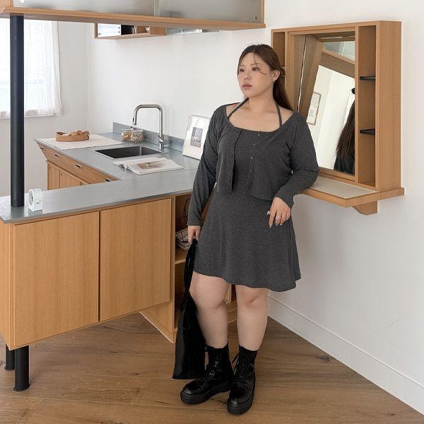 [제작/빅사이즈]이블렛 오튜아 가디건 홀터넥 원피스 SET 제이스타일