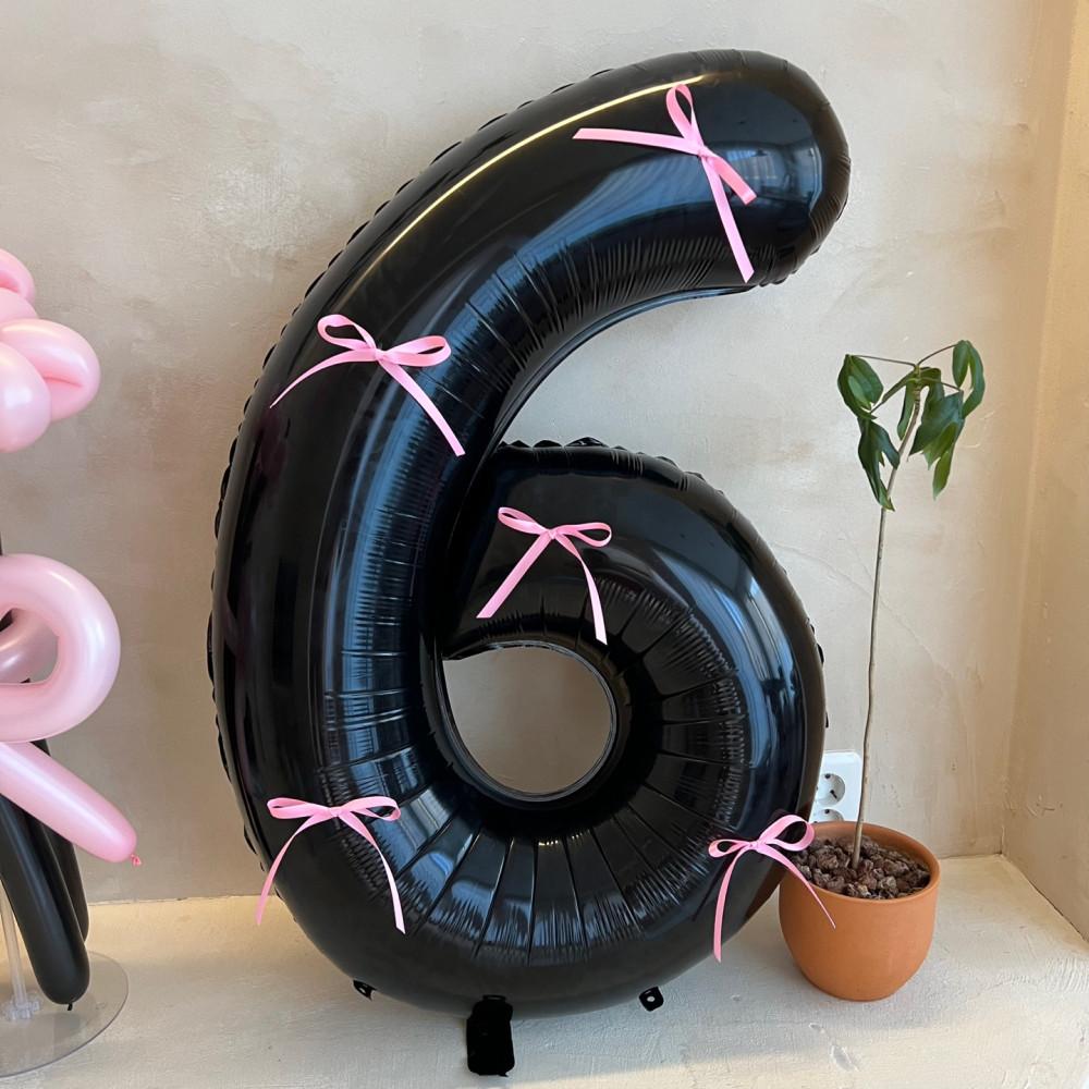 생일풍선 대형 숫자풍선 블랙 6 (리본끈 포함)