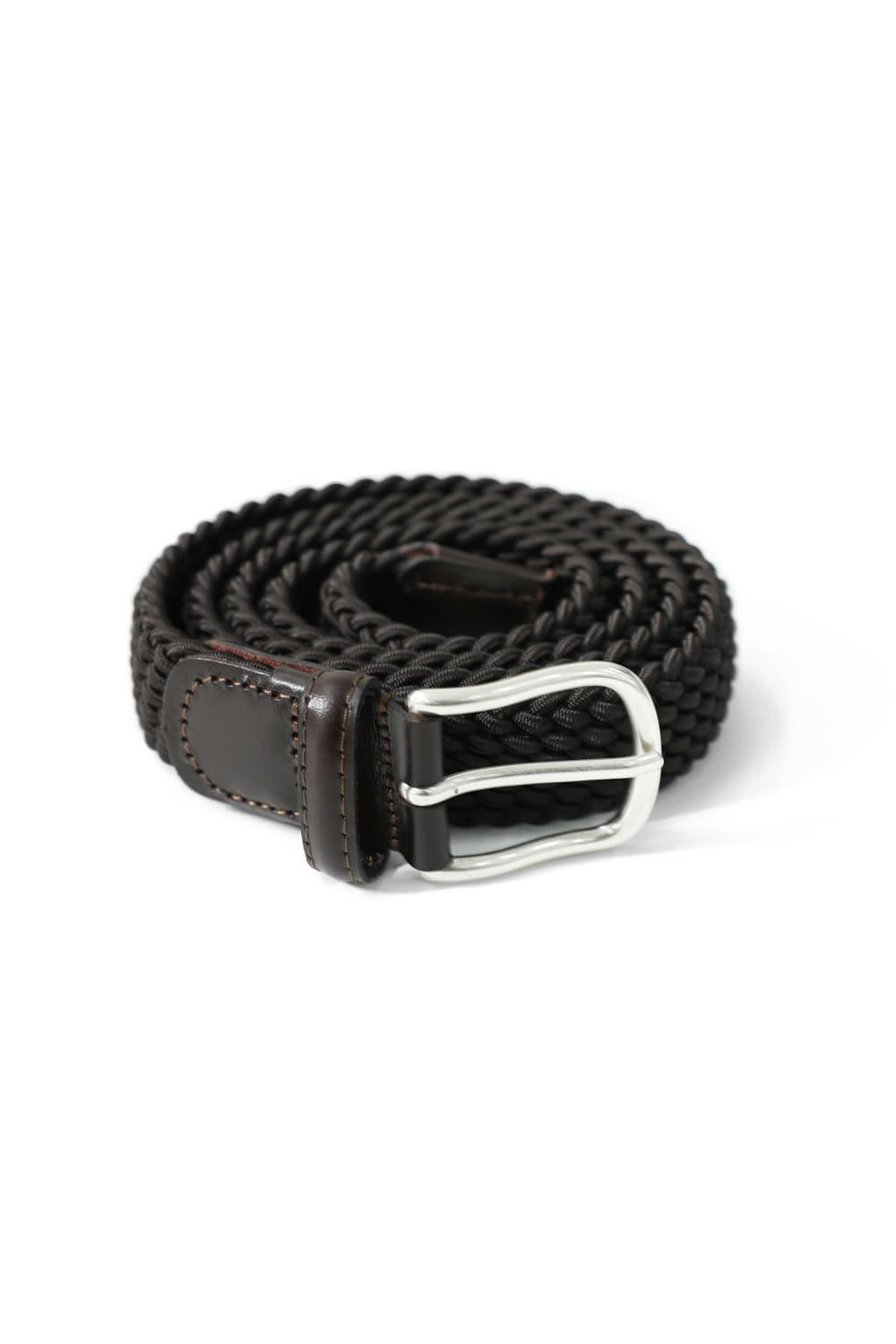 Peninsula Elastic Braided Leather Belt Brown